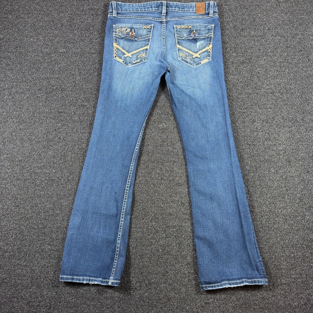 BKE Stella Flare Jeans Womens 30x31.5 Medium Wash Distressed Embroidered Grunge